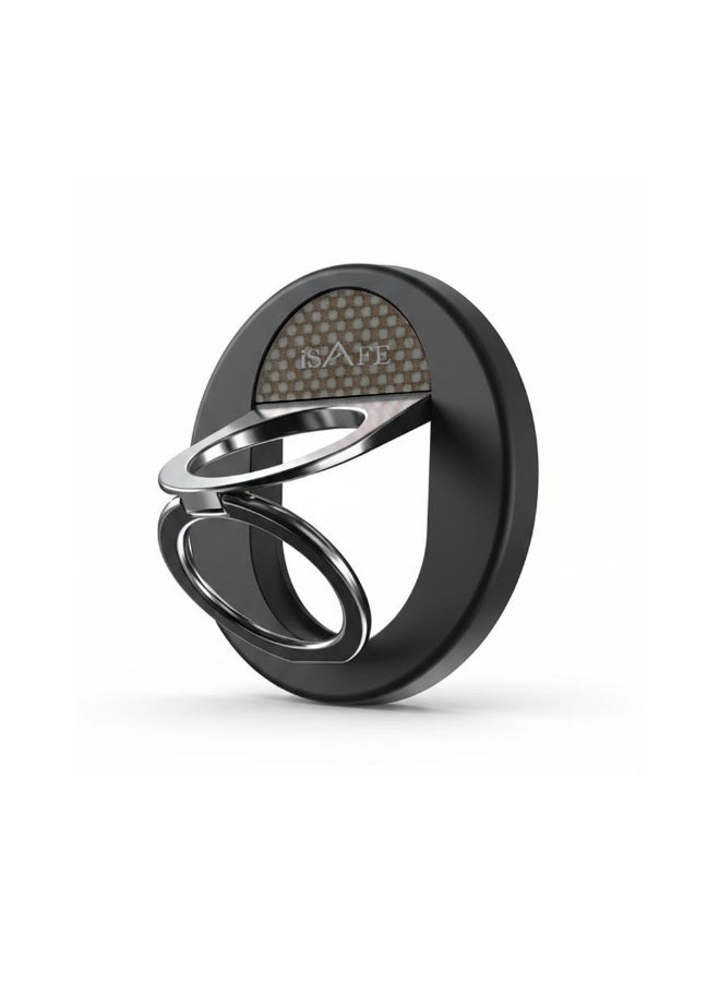 آي سيف iSafe Phone Ring Holder – Strong Adhesive 360° Mobile Finger Grip Stand, Strong Adhesive, Magnetic Compatible– Black - Image 1